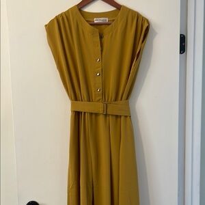 Little Mountain-  Golden Button-Front Midi Dress